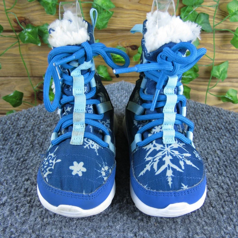 Nike Roshe One Hi‎ GS Toddler 8 Blue Snowflake Winter Boots Faux Fur Warm Shoes